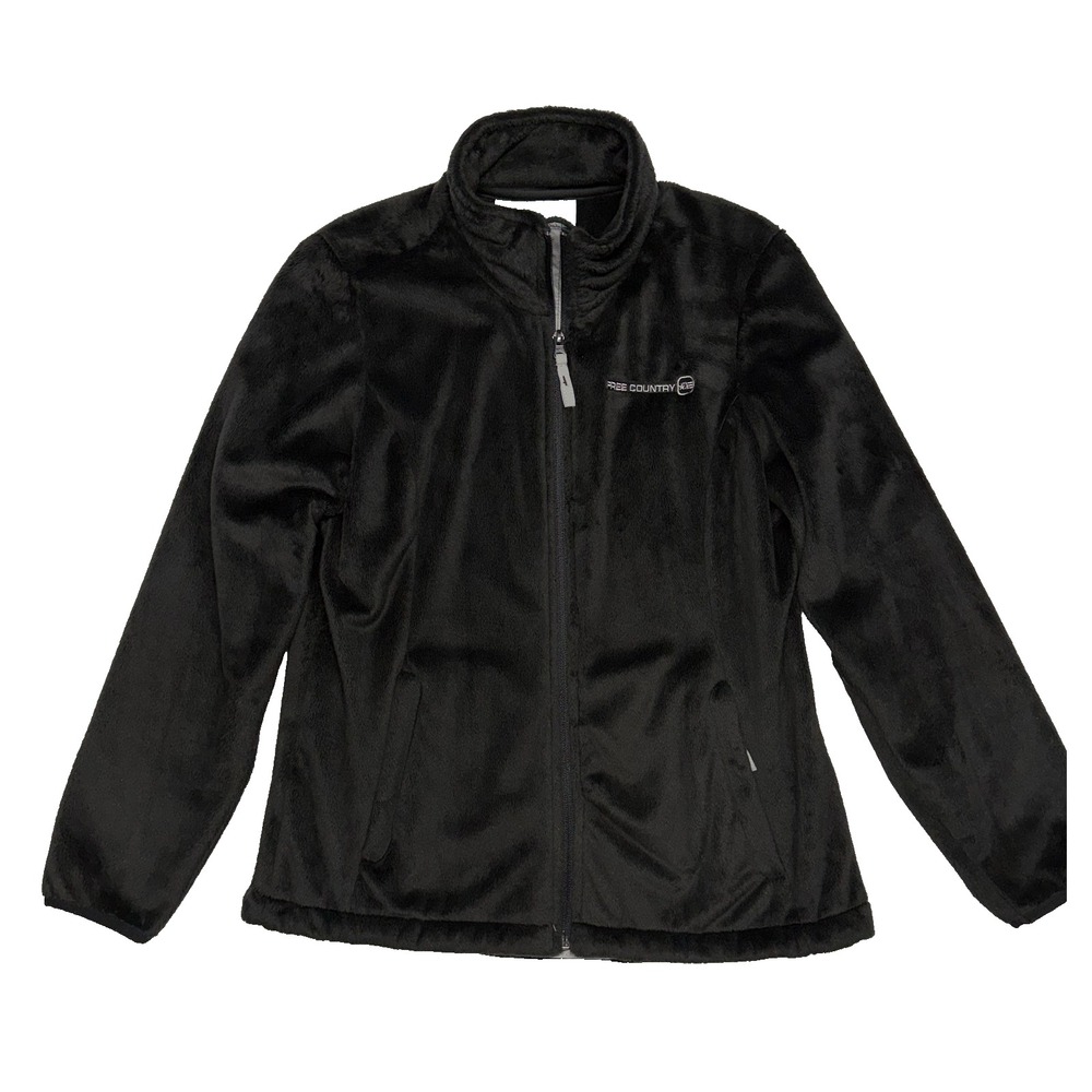 Free Country Women's Medium Extremely Soft Black Full Zip Jacket Fleece Fur